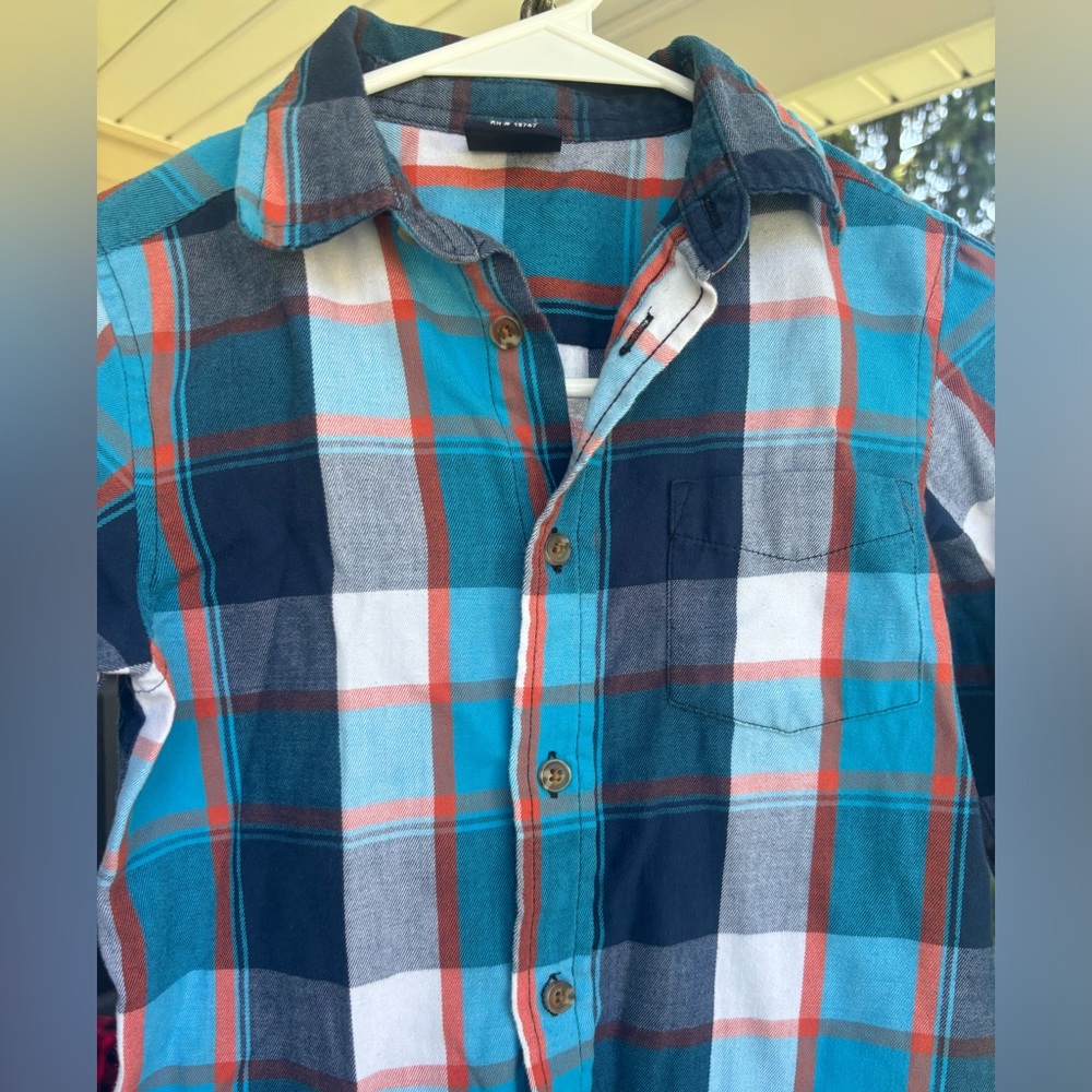 Boys 6/7 Wrangler flannel blue orange teal